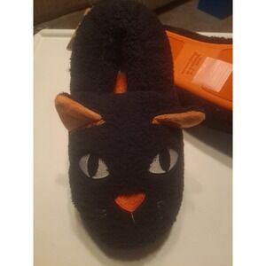 NWT‎ Dearfoams Memory Foam Halloween Black Cat Kitty Fuzzy Womens 9-10 Men 7-8